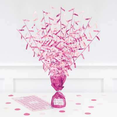 Party Ballongewicht-Deko pink mit Sticker in Glanzfolie